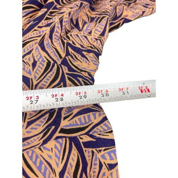 Avenue Women’s 26/28 Blouse Navy Tan Leaf Print Roll Tab Sleeve Viscose Boho Top - Picture 10 of 12